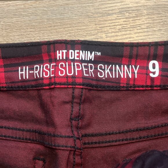 Hot Topic Denim High Rise Super Skinny Pants SZ 9 Black Red Plaid - Picture 8 of 13
